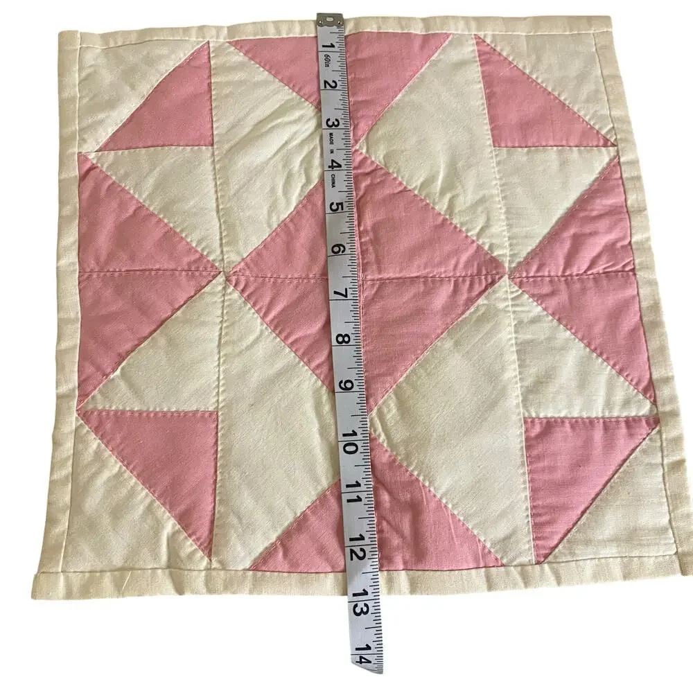 Vintage Handmade Quilted Patchwork Pinwheel Placemats Set of 2 Pink and White